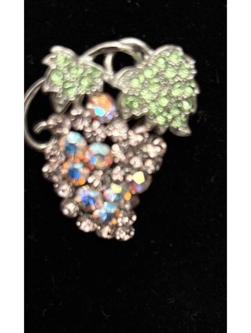 vintage aurora borealis Rhinestone Grape Brooch Signed SKY